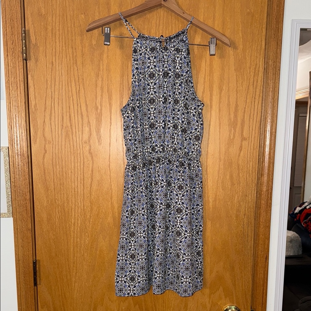 Soprano Blue and White Patterned Midi Dress